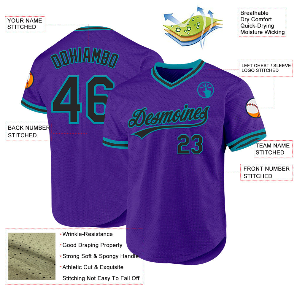 Custom Purple Black-Teal Authentic Throwback Baseball Jersey - Sky-Custom