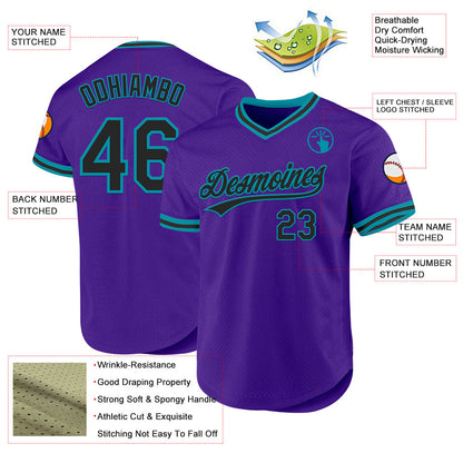 Custom Purple Black-Teal Authentic Throwback Baseball Jersey - Sky-Custom