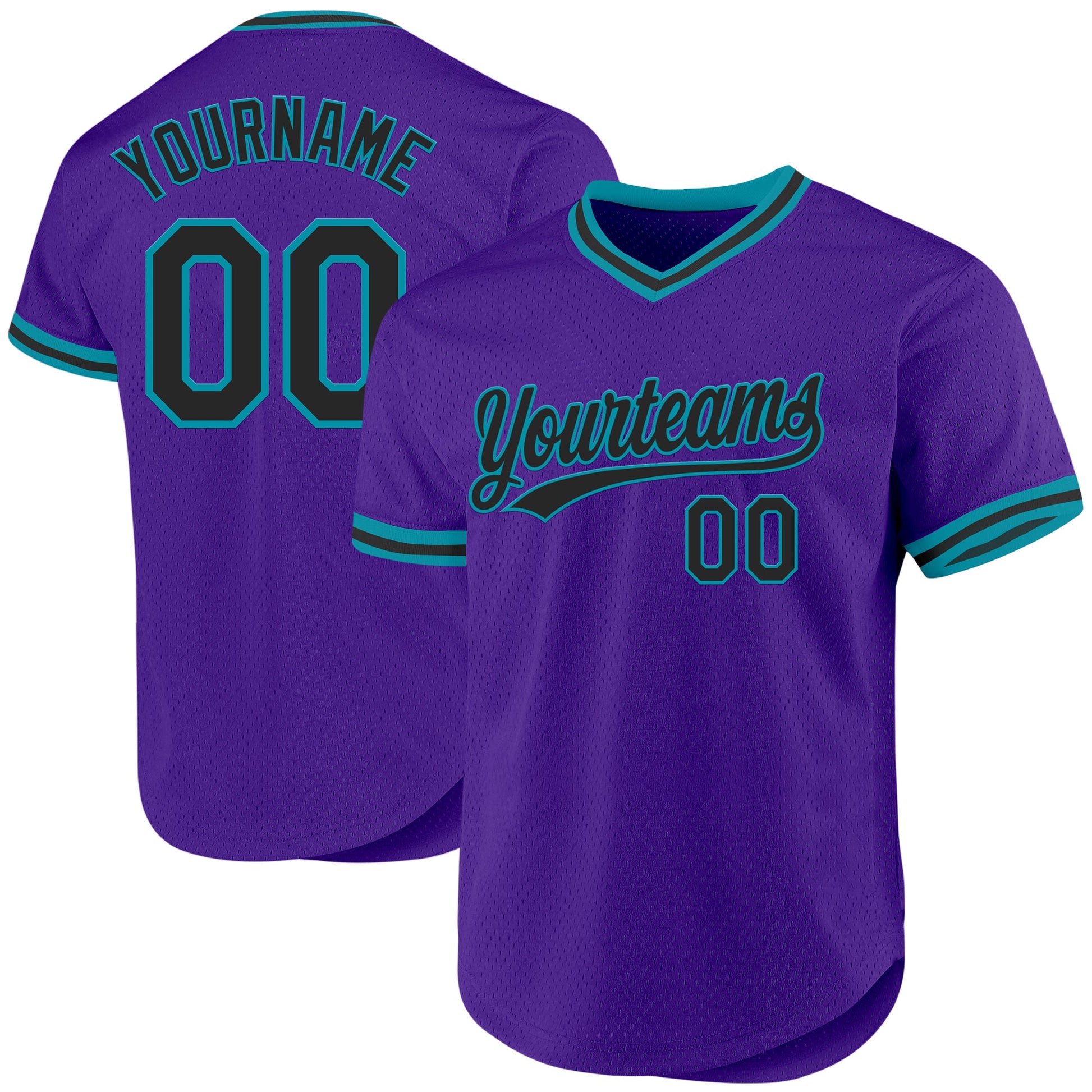 Custom Purple Black-Teal Authentic Throwback Baseball Jersey - Sky-Custom