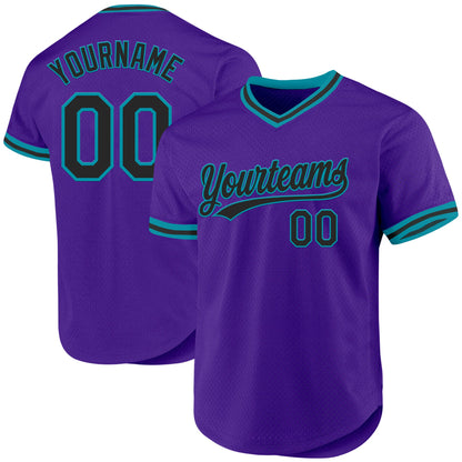 Custom Purple Black-Teal Authentic Throwback Baseball Jersey - Sky-Custom