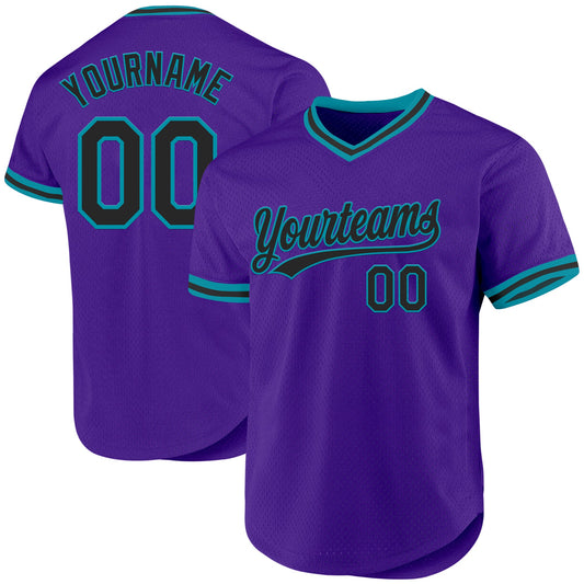 Custom Purple Black-Teal Authentic Throwback Baseball Jersey - Sky-Custom