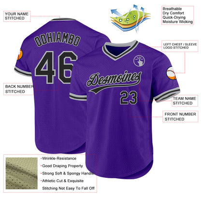 Custom Purple Black-Gray Authentic Throwback Baseball Jersey - Sky-Custom