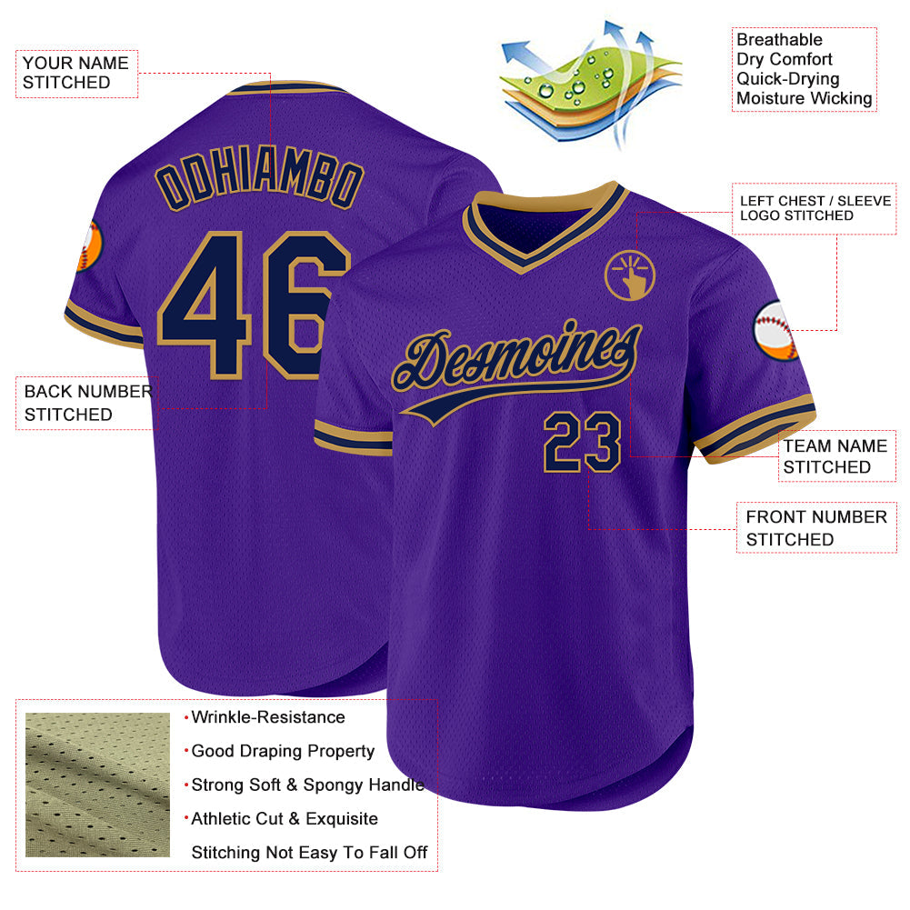 Custom Purple Navy-Old Gold Authentic Throwback Baseball Jersey - Sky-Custom