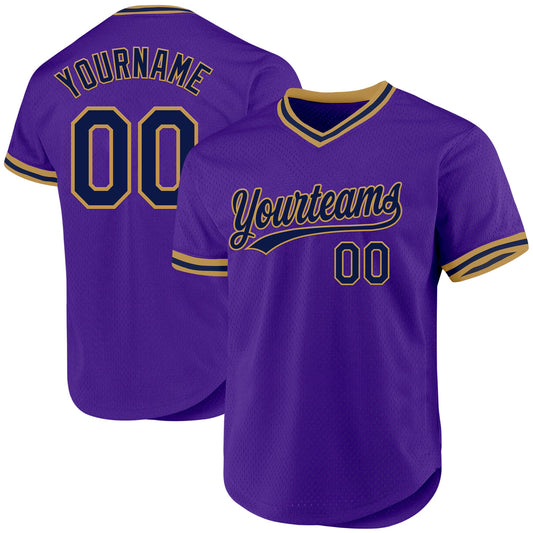 Custom Purple Navy-Old Gold Authentic Throwback Baseball Jersey - Sky-Custom
