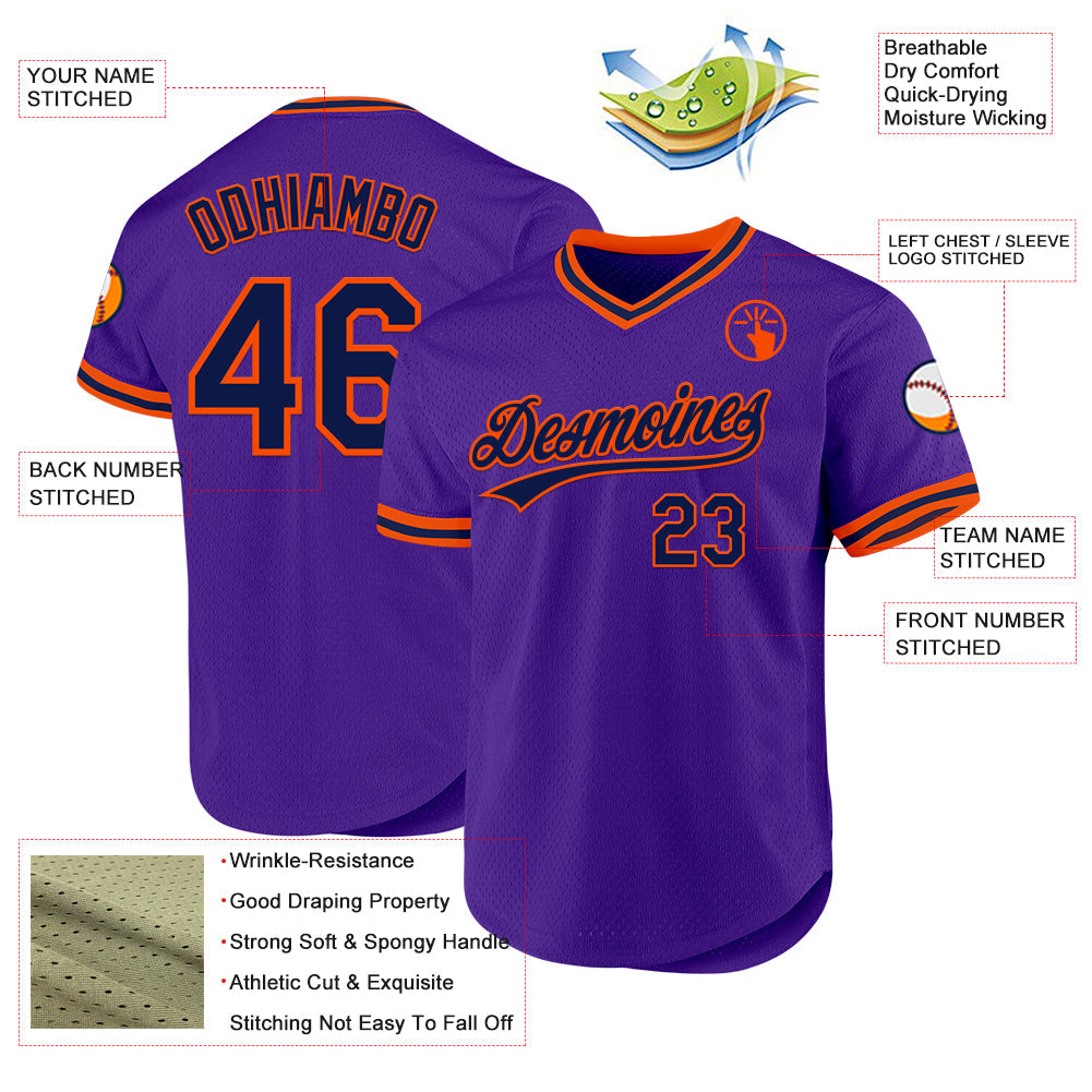 Custom Purple Navy-Orange Authentic Throwback Baseball Jersey - Sky-Custom