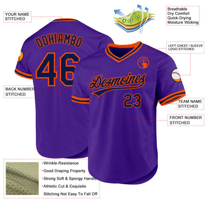 Custom Purple Navy-Orange Authentic Throwback Baseball Jersey - Sky-Custom