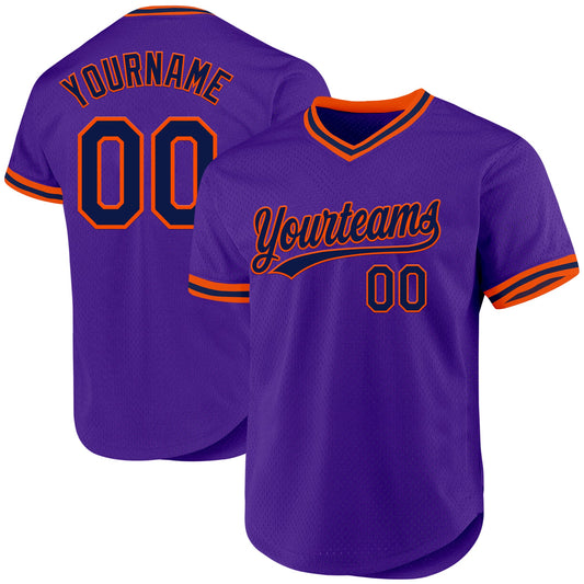 Custom Purple Navy-Orange Authentic Throwback Baseball Jersey - Sky-Custom