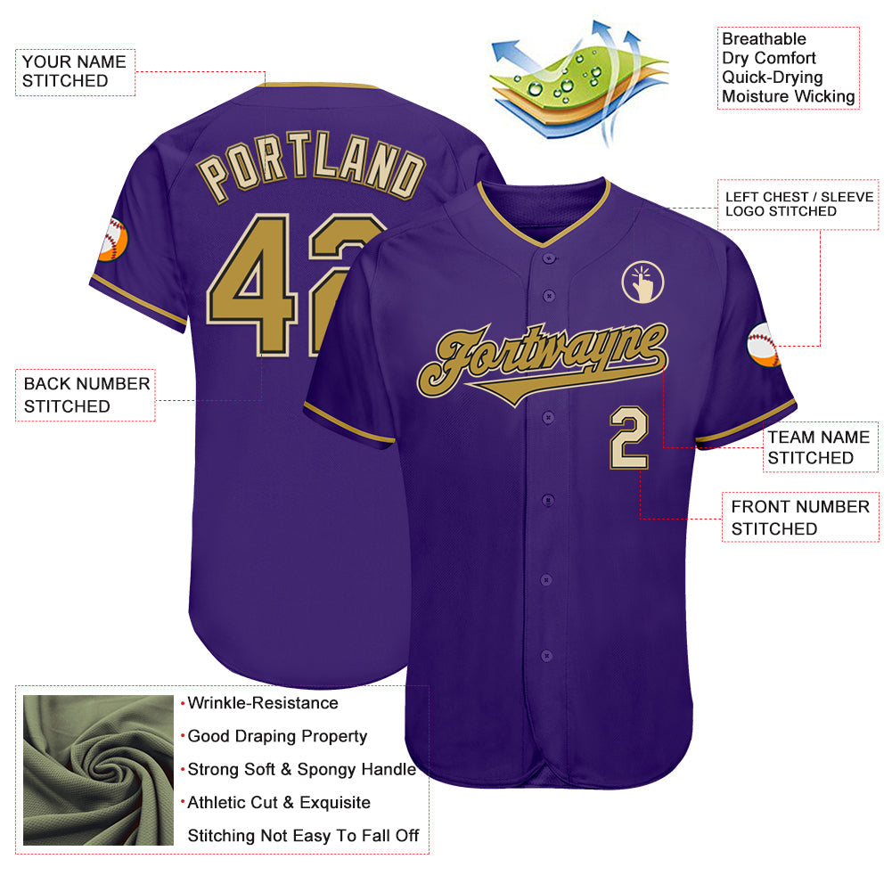 Custom Purple Old Gold Black-Cream Authentic Baseball Jersey - Sky-Custom