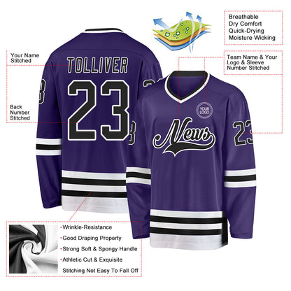 Custom Purple Black-White Hockey Jersey - Sky-Custom