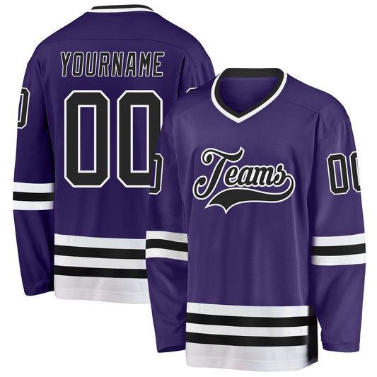 Custom Purple Black-White Hockey Jersey - Sky-Custom