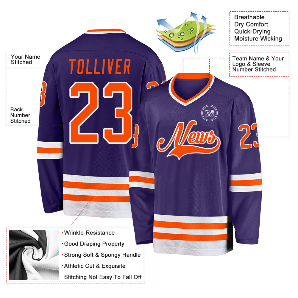 Custom Purple Orange-White Hockey Jersey - Sky-Custom