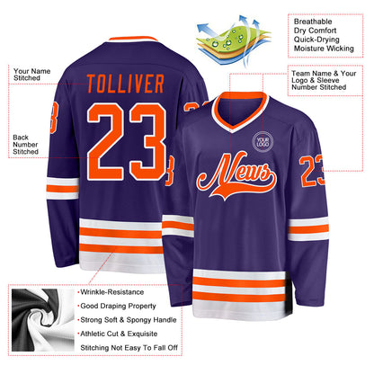 Custom Purple Orange-White Hockey Jersey - Sky-Custom