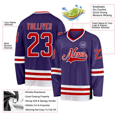 Custom Purple Red-White Hockey Jersey - Sky-Custom