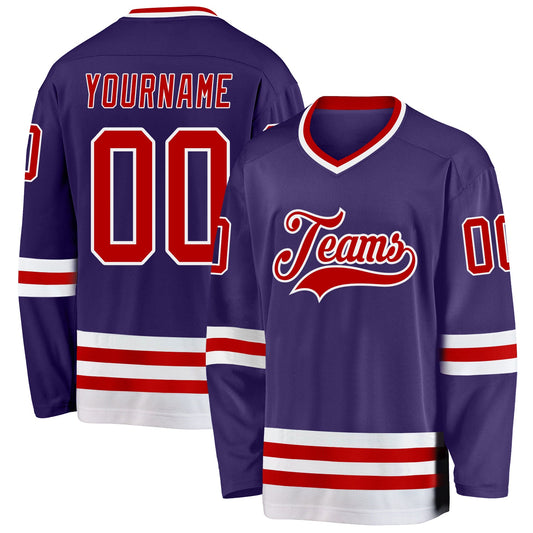 Custom Purple Red-White Hockey Jersey - Sky-Custom
