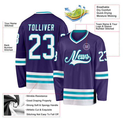 Custom Purple White-Teal Hockey Jersey - Sky-Custom
