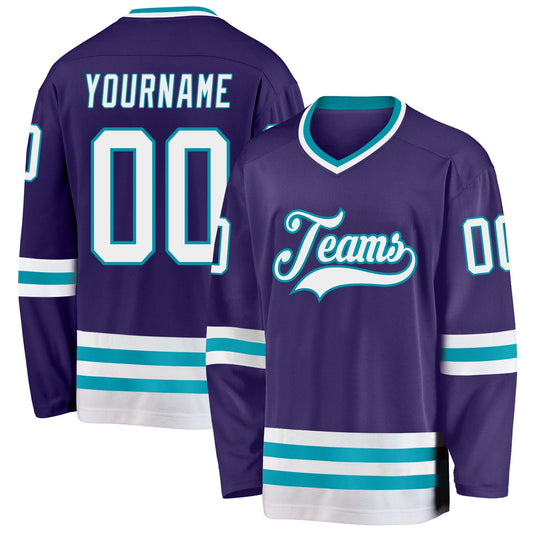 Custom Purple White-Teal Hockey Jersey - Sky-Custom