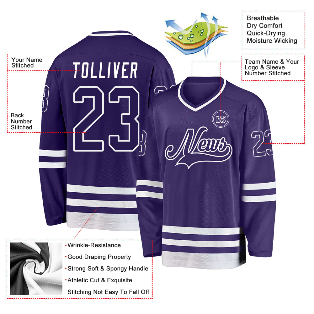 Custom Purple White Hockey Jersey - Sky-Custom