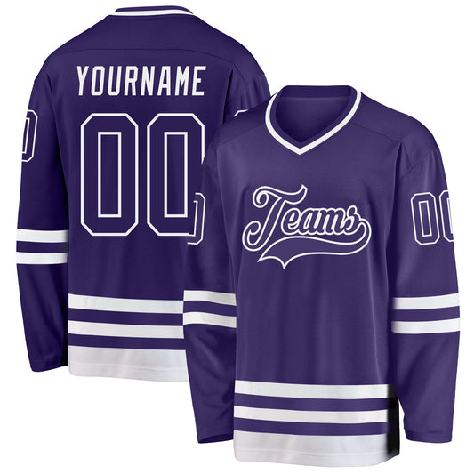Custom Purple White Hockey Jersey - Sky-Custom