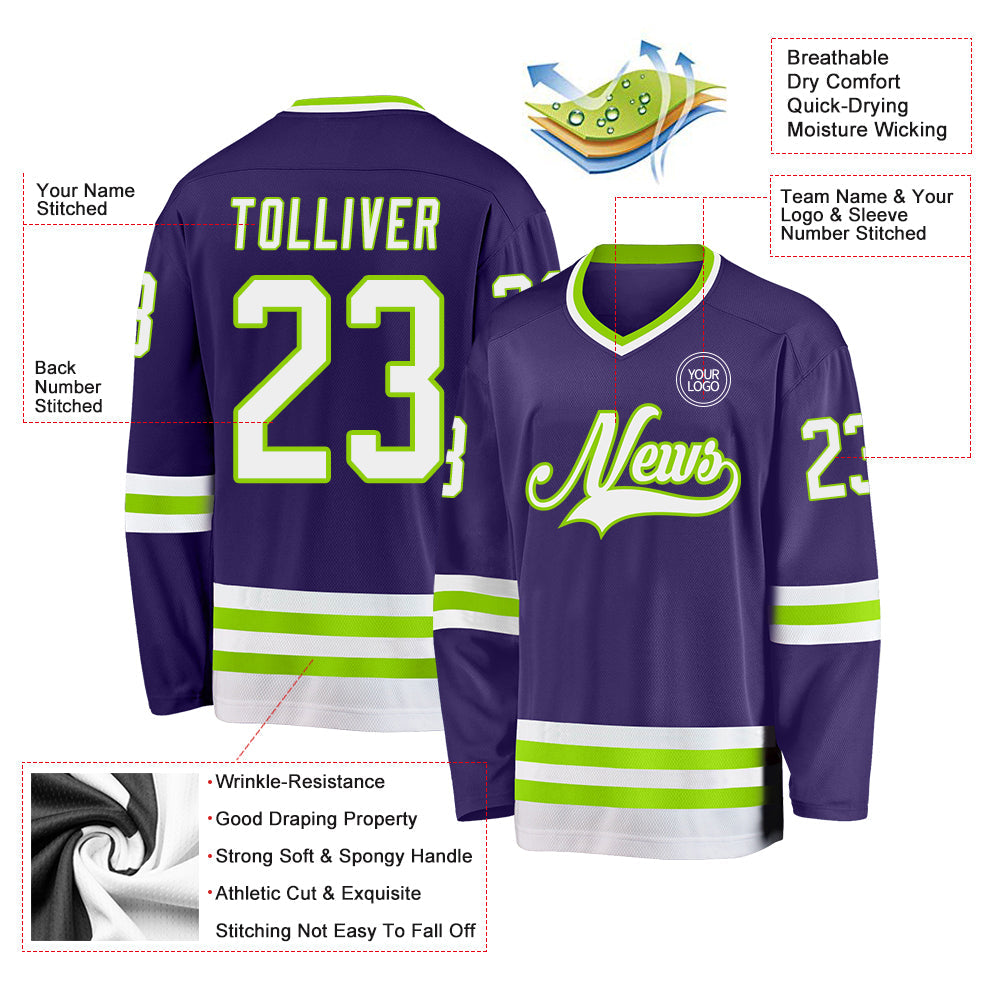 Custom Purple White-Neon Green Hockey Jersey - Sky-Custom