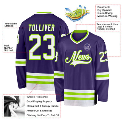 Custom Purple White-Neon Green Hockey Jersey - Sky-Custom