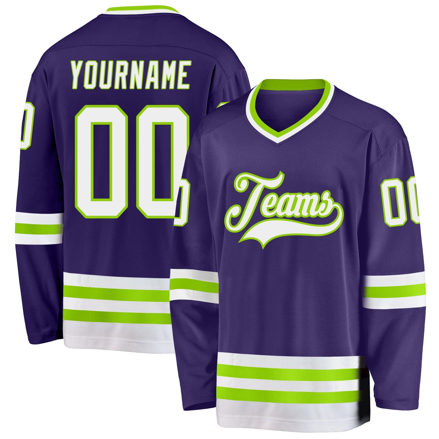 Custom Purple White-Neon Green Hockey Jersey - Sky-Custom