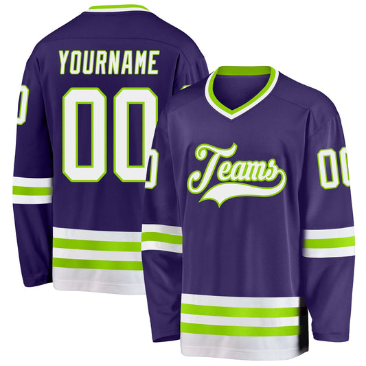 Custom Purple White-Neon Green Hockey Jersey - Sky-Custom