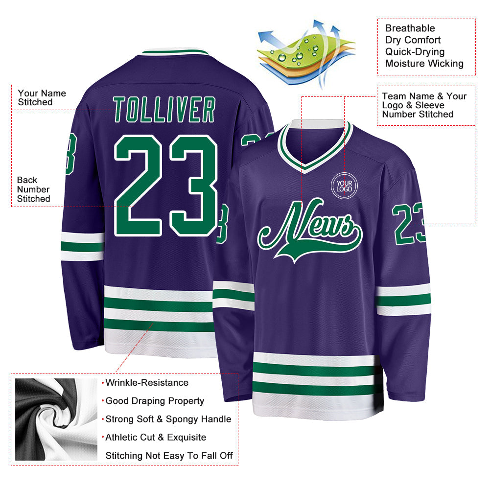 Custom Purple Kelly Green-White Hockey Jersey - Sky-Custom