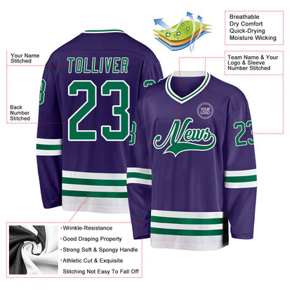 Custom Purple Kelly Green-White Hockey Jersey - Sky-Custom