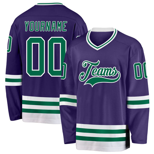 Custom Purple Kelly Green-White Hockey Jersey - Sky-Custom