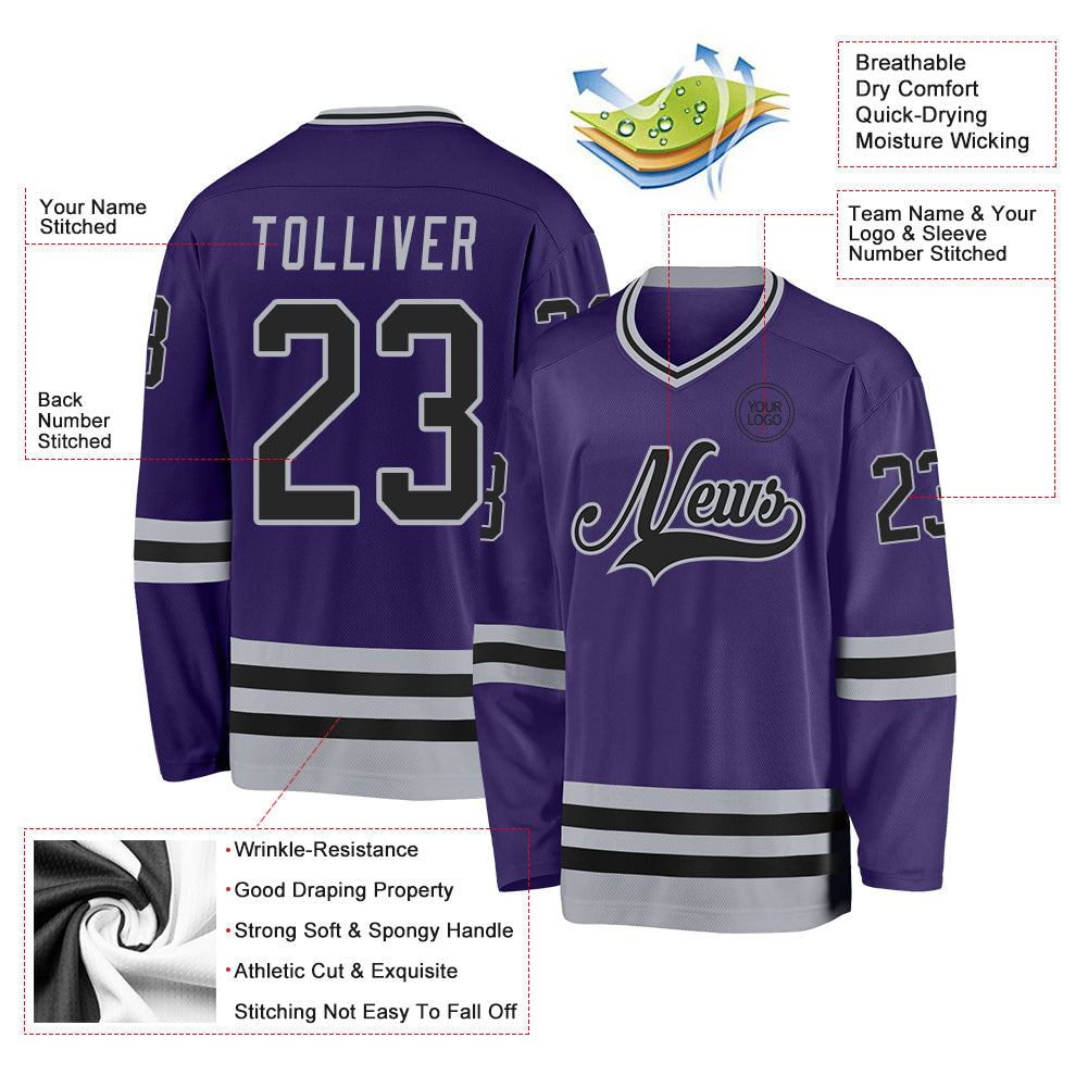 Custom Purple Black-Gray Hockey Jersey - Sky-Custom