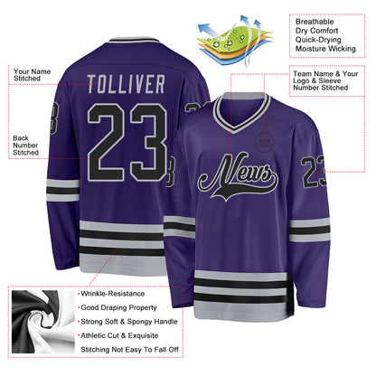 Custom Purple Black-Gray Hockey Jersey - Sky-Custom
