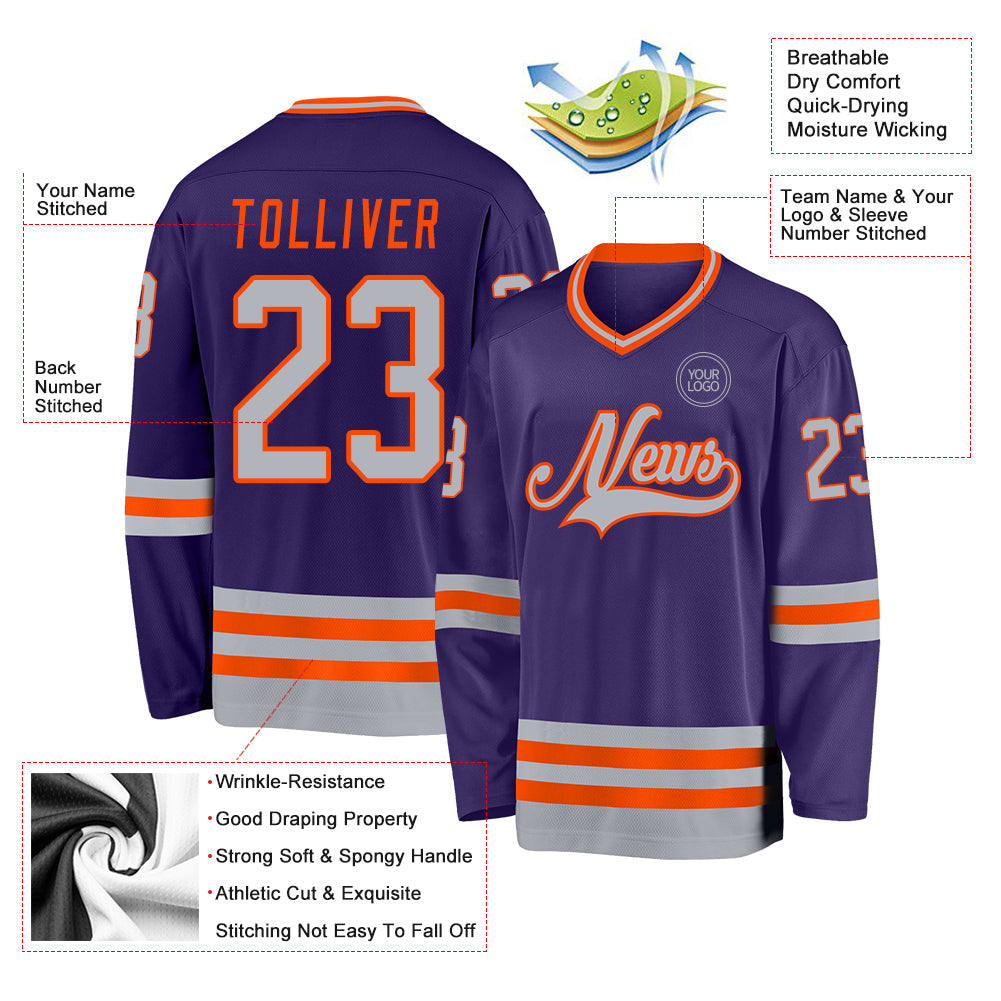 Custom Purple Gray-Orange Hockey Jersey - Sky-Custom