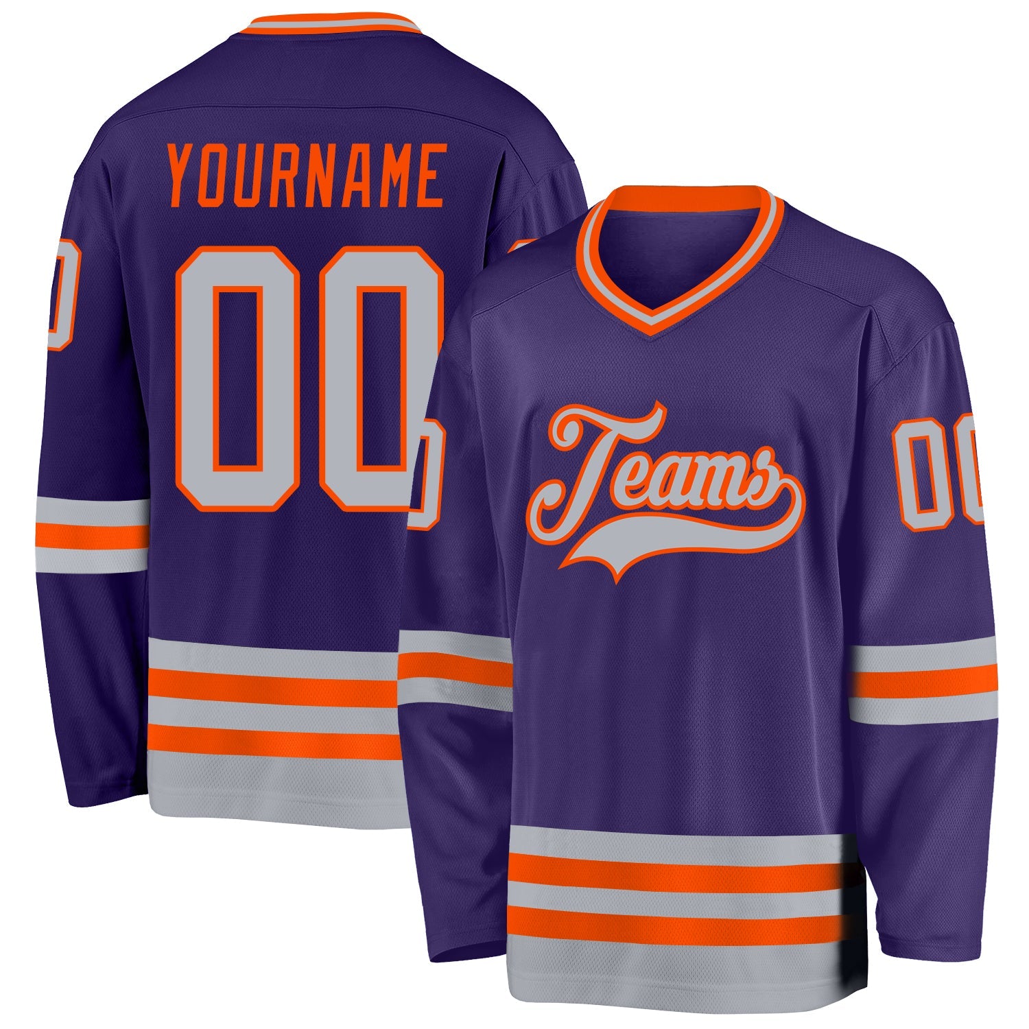 Custom Purple Gray-Orange Hockey Jersey - Sky-Custom