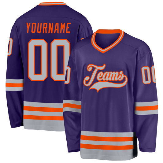 Custom Purple Gray-Orange Hockey Jersey - Sky-Custom