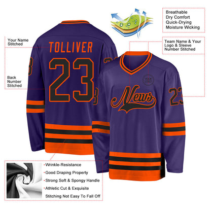 Custom Purple Black-Orange Hockey Jersey - Sky-Custom