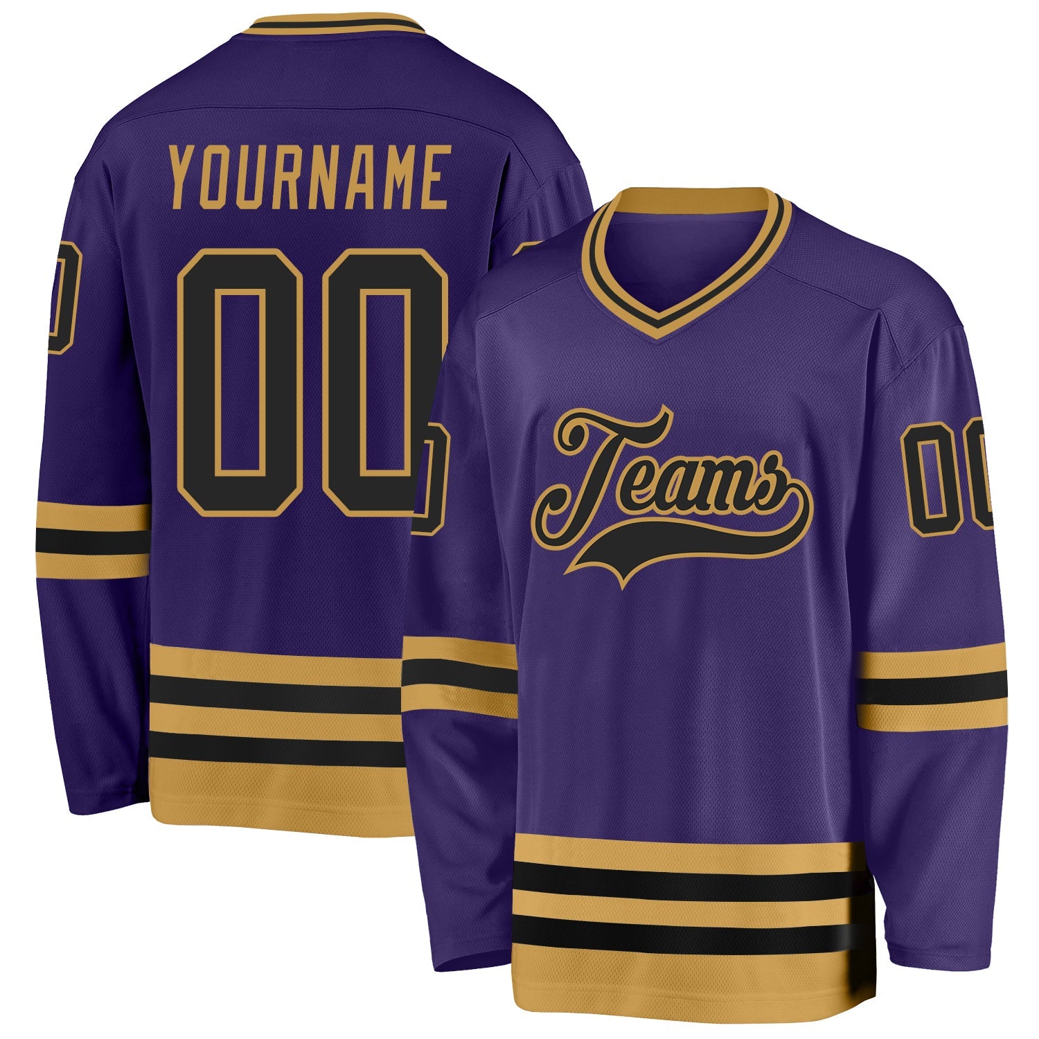 Custom Purple Black-Old Gold Hockey Jersey - Sky-Custom