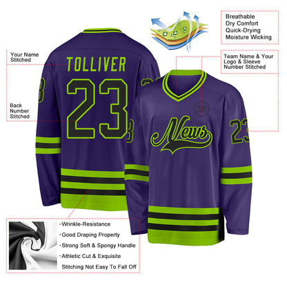 Custom Purple Black-Neon Green Hockey Jersey - Sky-Custom