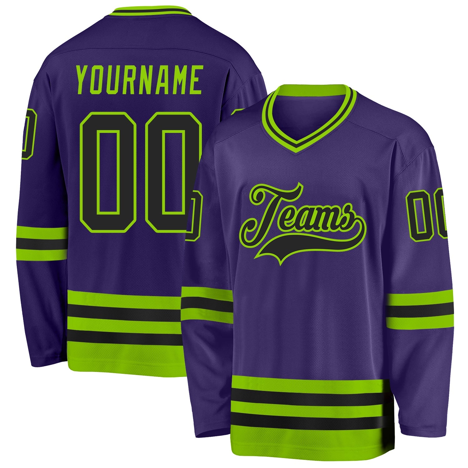 Custom Purple Black-Neon Green Hockey Jersey - Sky-Custom