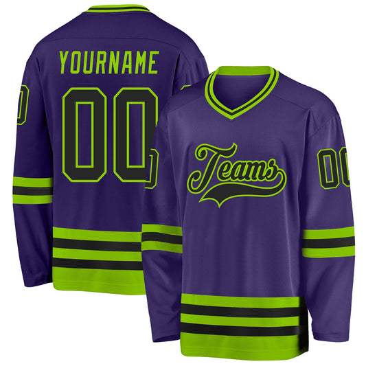 Custom Purple Black-Neon Green Hockey Jersey - Sky-Custom
