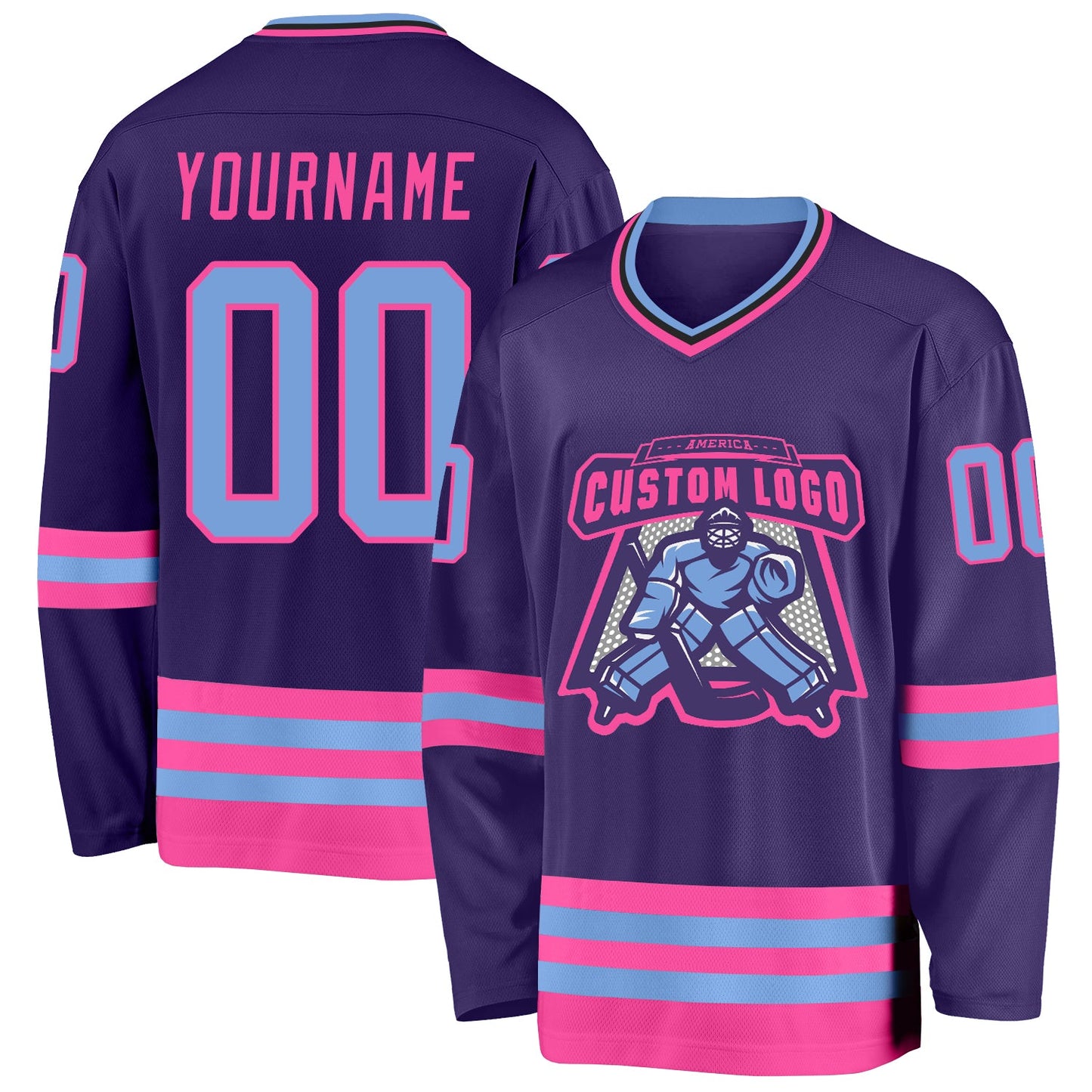 Custom Purple Light Blue Pink-Black Hockey Jersey - Sky-Custom