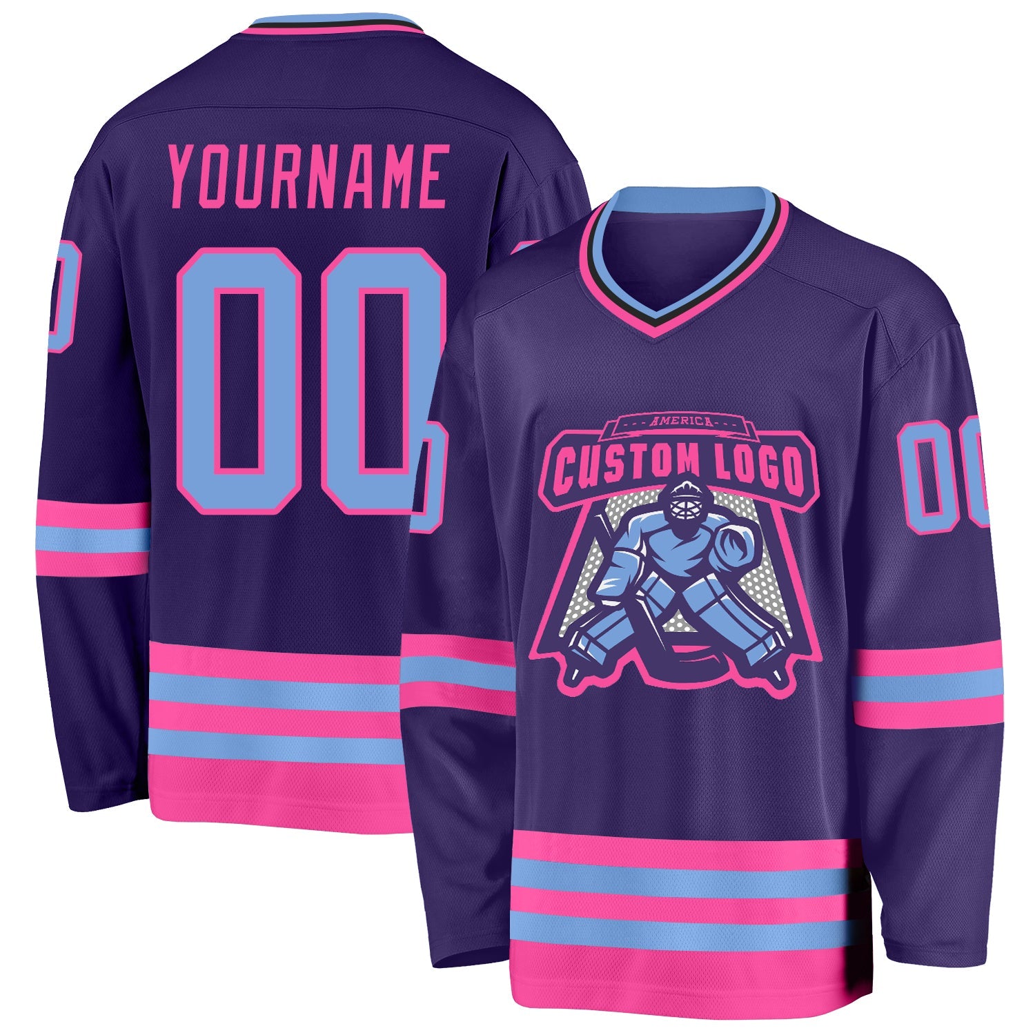 Custom Purple Light Blue Pink-Black Hockey Jersey - Sky-Custom