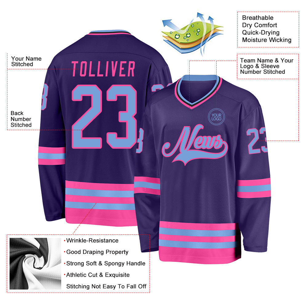 Custom Purple Light Blue Pink-Black Hockey Jersey - Sky-Custom