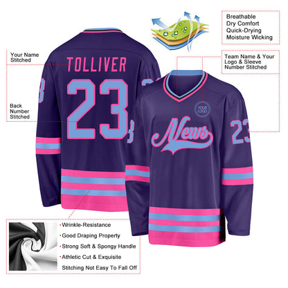 Custom Purple Light Blue Pink-Black Hockey Jersey - Sky-Custom
