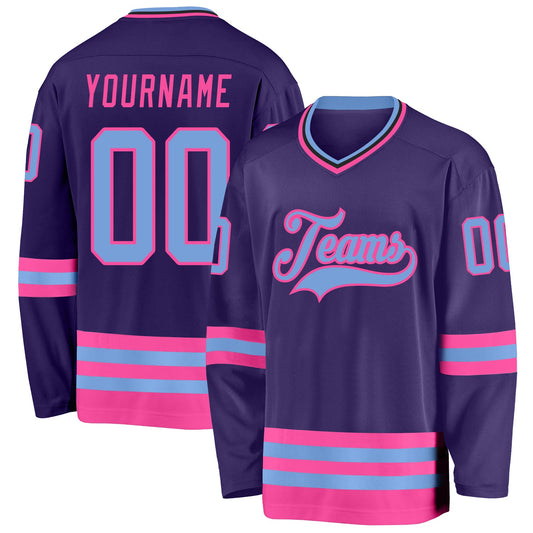 Custom Purple Light Blue Pink-Black Hockey Jersey - Sky-Custom