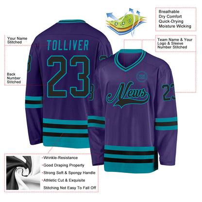 Custom Purple Black-Teal Hockey Jersey - Sky-Custom