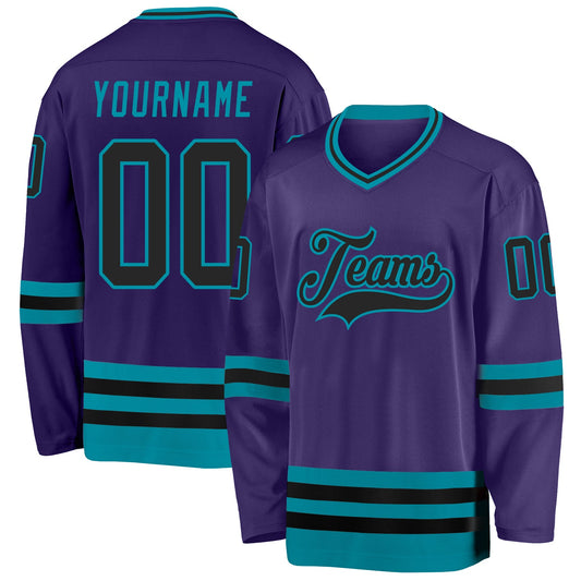 Custom Purple Black-Teal Hockey Jersey - Sky-Custom