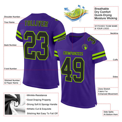 Custom Purple Black-Neon Green Mesh Authentic Football Jersey - Sky-Custom