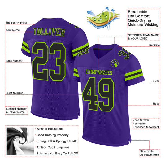 Custom Purple Black-Neon Green Mesh Authentic Football Jersey - Sky-Custom
