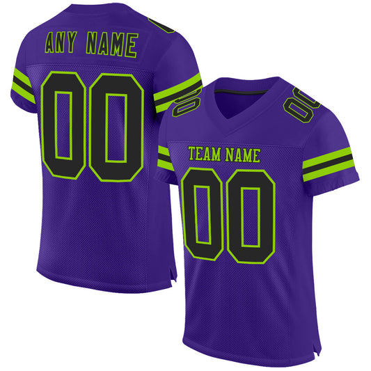 Custom Purple Black-Neon Green Mesh Authentic Football Jersey - Sky-Custom