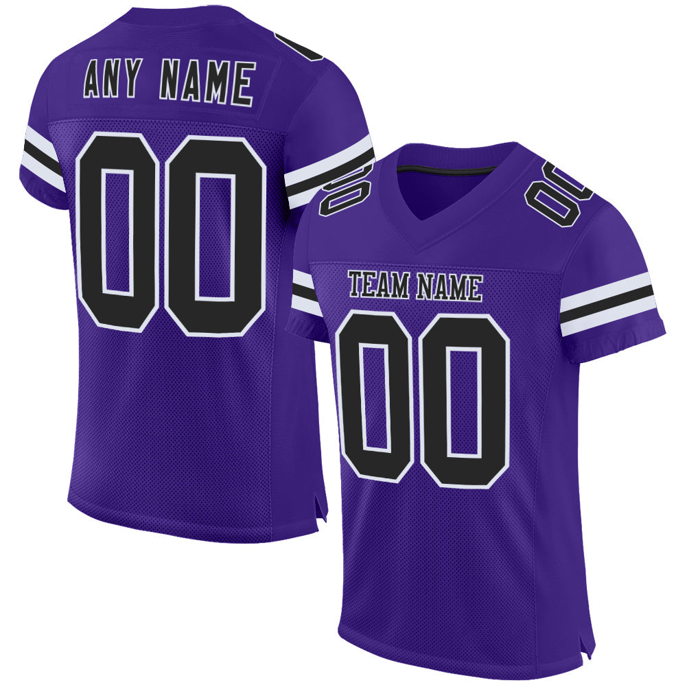 Custom Purple Black-White Mesh Authentic Football Jersey - Sky-Custom